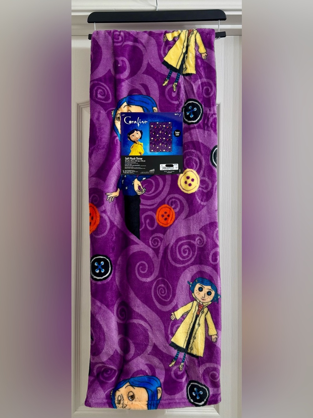 Coraline Purple Soft Plush Throw Blanket NWT